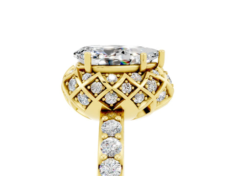 Yellow gold Pear Cut Diamond Solitaire Ring with Shared Prong Pavé Band_5