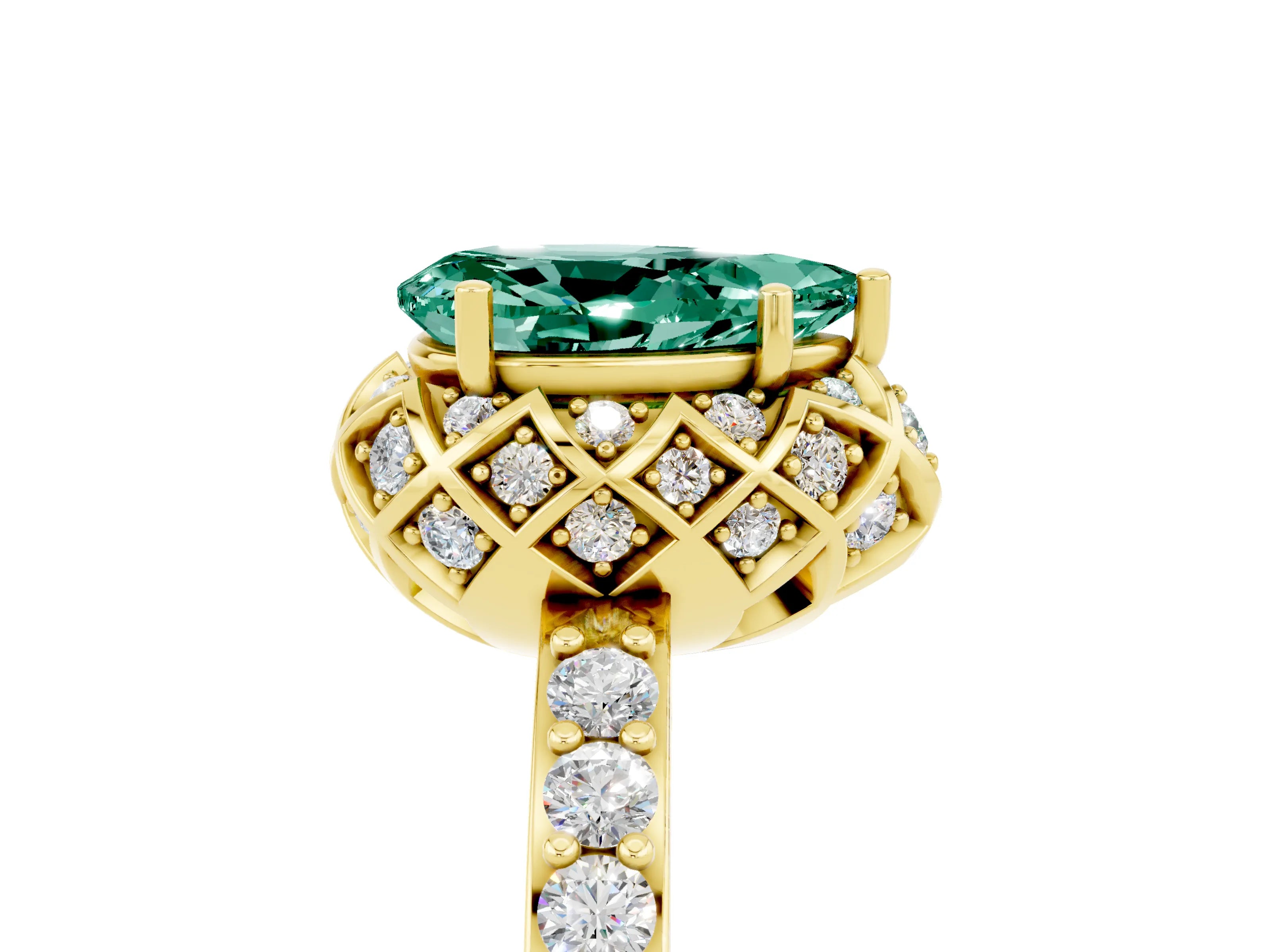 Yellow gold Pear Cut Diamond Solitaire Ring with Shared Prong Pavé Band_5
