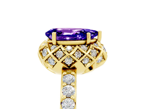 Yellow gold Pear Cut Diamond Solitaire Ring with Shared Prong Pavé Band_5