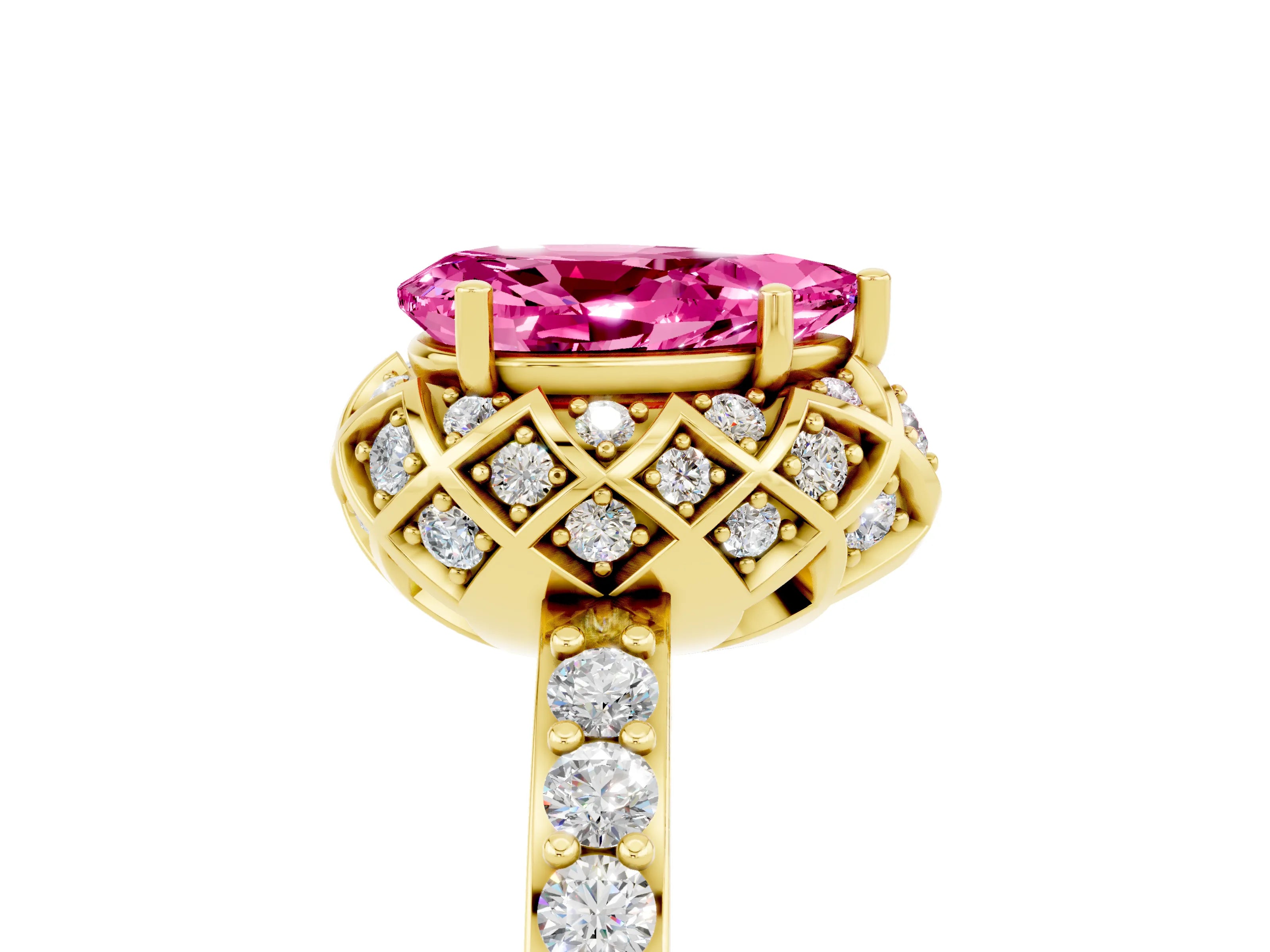 Yellow gold Pear Cut Diamond Solitaire Ring with Shared Prong Pavé Band_5