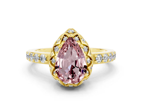 Yellow gold Pear Cut Diamond Solitaire Ring with Shared Prong Pavé Band