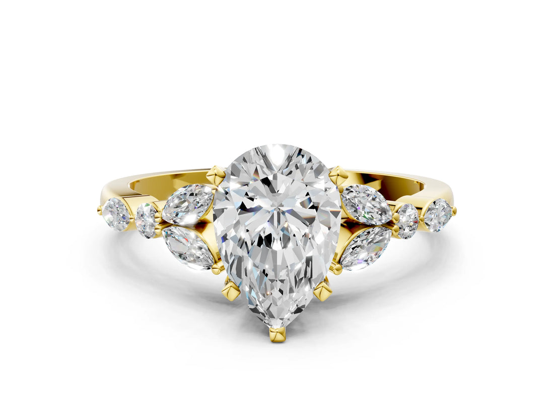 Yellow gold Pear Cut Diamond Solitaire Ring with Side Stones and Four-Prong Setting_46