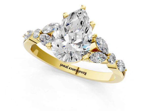 Yellow Gold Pear-Shaped Marquise Side Stone Engagement Ring Setting