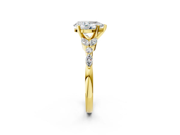 Yellow Gold Pear-Shaped Marquise Side Stone Engagement Ring Setting