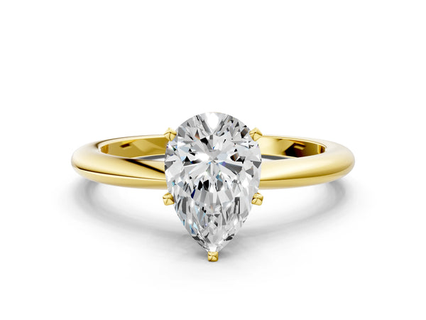 Yellow gold Pear Cut Diamond Solitaire Ring with Six-Prong Setting and Classic Band