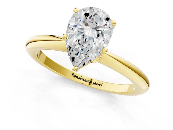 Yellow gold Pear Cut Diamond Solitaire Ring with Six-Prong Setting and Classic Band