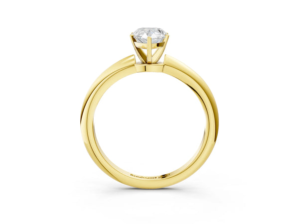 Yellow gold Pear Cut Diamond Solitaire Ring with Six-Prong Setting and Classic Band