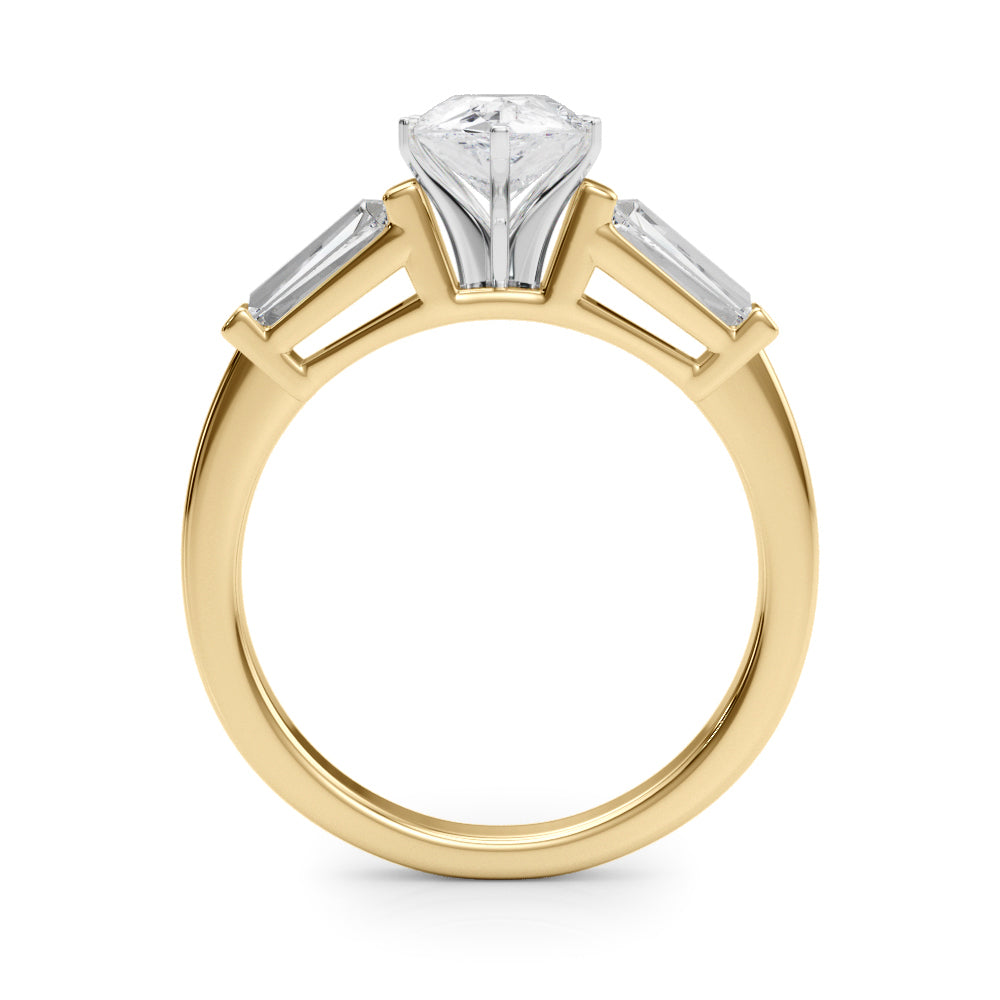 Yellow gold Pear Cut Diamond Solitaire Ring with Tapered Baguette Accents and Six-Prong Setting 2