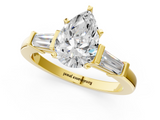 Yellow gold Pear Cut Diamond Solitaire Ring with Tapered Baguette Accents and Six-Prong Setting_75