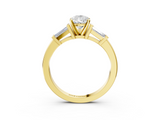 Yellow gold Pear Cut Diamond Solitaire Ring with Tapered Baguette Accents and Six-Prong Setting_77