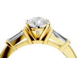 Yellow gold Pear Cut Diamond Solitaire Ring with Tapered Baguette Accents and Six-Prong Setting_78