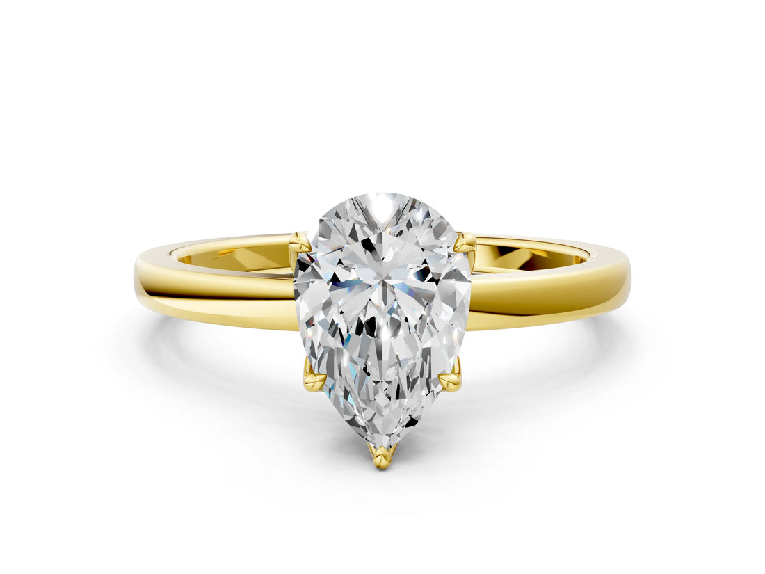 Yellow gold Pear Cut Diamond Solitaire Ring with Thin Band and Prong Setting_12