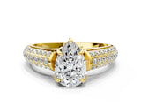 Yellow gold Pear Cut Diamond Solitaire Ring with Three-Row Pavé Band and Four-Prong Setting_49