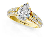 Yellow gold Pear Cut Diamond Solitaire Ring with Three-Row Pavé Band and Four-Prong Setting_50