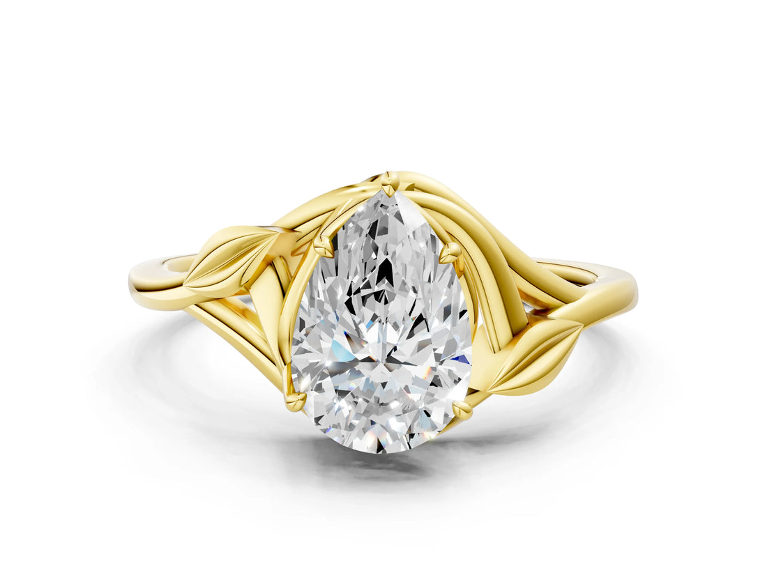Yellow gold Pear Cut Diamond Solitaire Ring with Twist Band and Four-Prong Setting_76