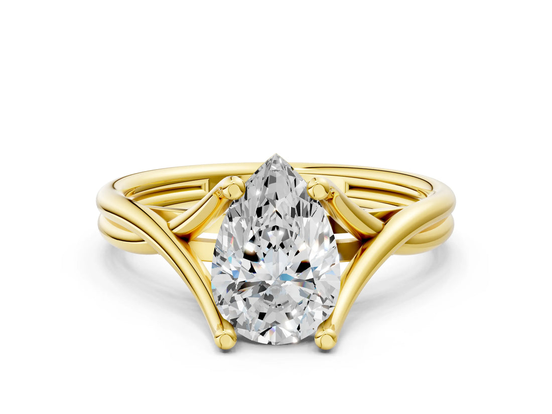 Yellow gold Pear Cut Diamond Solitaire Twist Band Prong Setting Ring_55