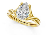 Yellow gold Pear Cut Diamond Solitaire Twist Band Prong Setting Ring_56