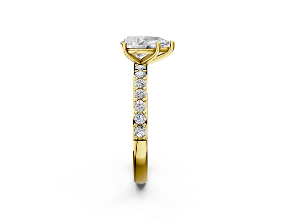Yellow gold Pear Cut Diamond Solitaire with Pave Band and Four-Prong Setting