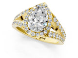 Yellow gold Pear Cut Diamond Split Shank Halo Ring with Four-Prong Setting_70