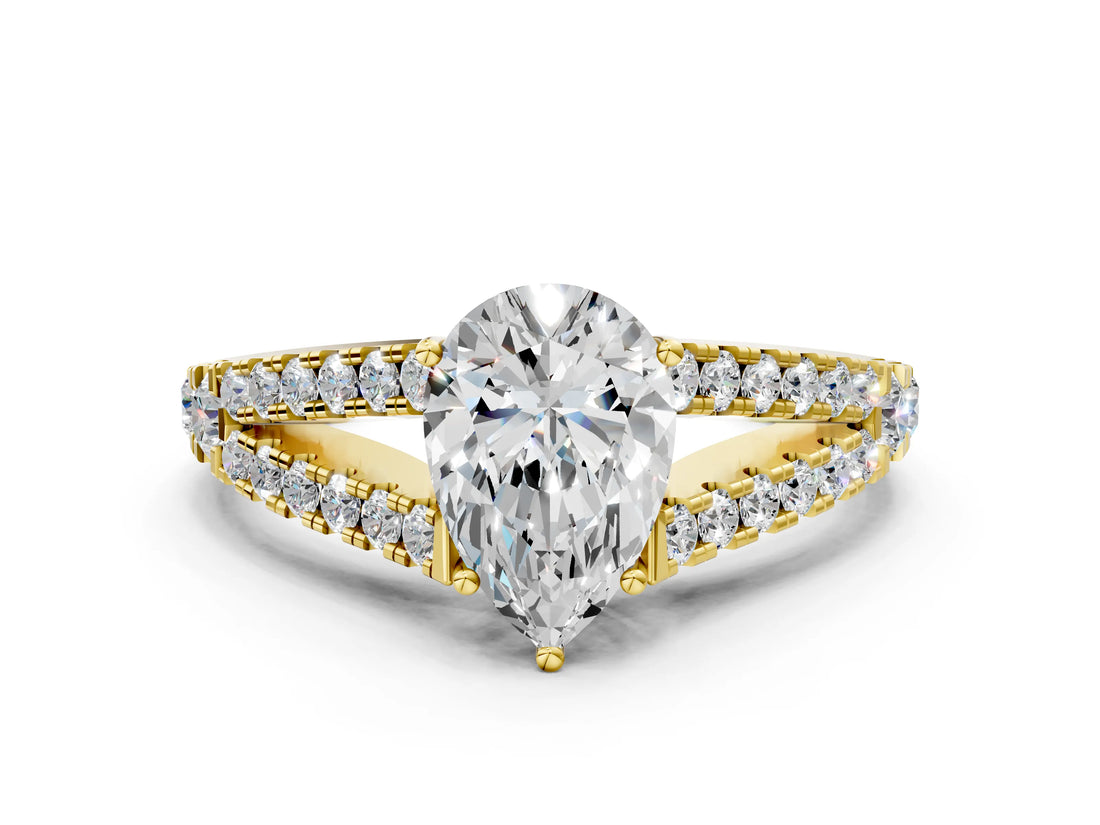 Yellow gold Pear Cut Diamond Split Shank Pavé Engagement Ring with Four-Prong Setting_65