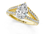 Yellow gold Pear Cut Diamond Split Shank Pavé Engagement Ring with Four-Prong Setting_66