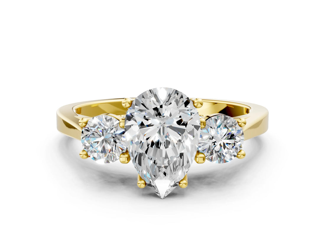 Yellow gold Pear Cut Diamond Three-Stone Engagement Ring with Prong Setting and Pavé Band_3