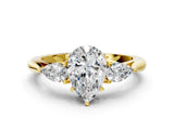 Yellow gold Pear Cut Diamond Three-Stone Ring with Pear Side Stones and Four-Prong Setting_133