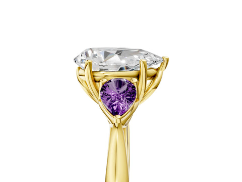 Yellow gold Pear Cut Diamond Three-Stone Ring with Pear with Amethyst side stone Side Stones and Prong Setting_5