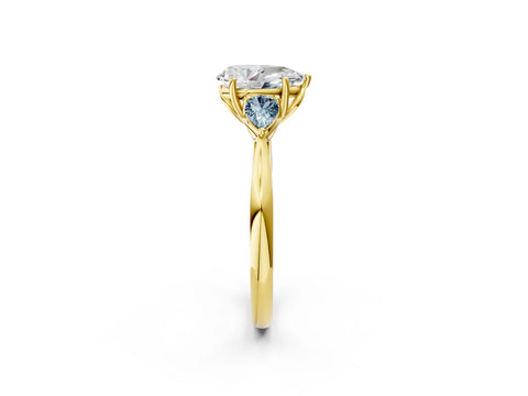 Yellow gold Pear Cut Diamond Three-Stone Ring with Pear with Aquamarine side stone Side Stones and Prong Setting_2