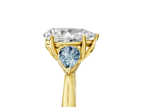 Yellow gold Pear Cut Diamond Three-Stone Ring with Pear with Aquamarine side stone Side Stones and Prong Setting_5