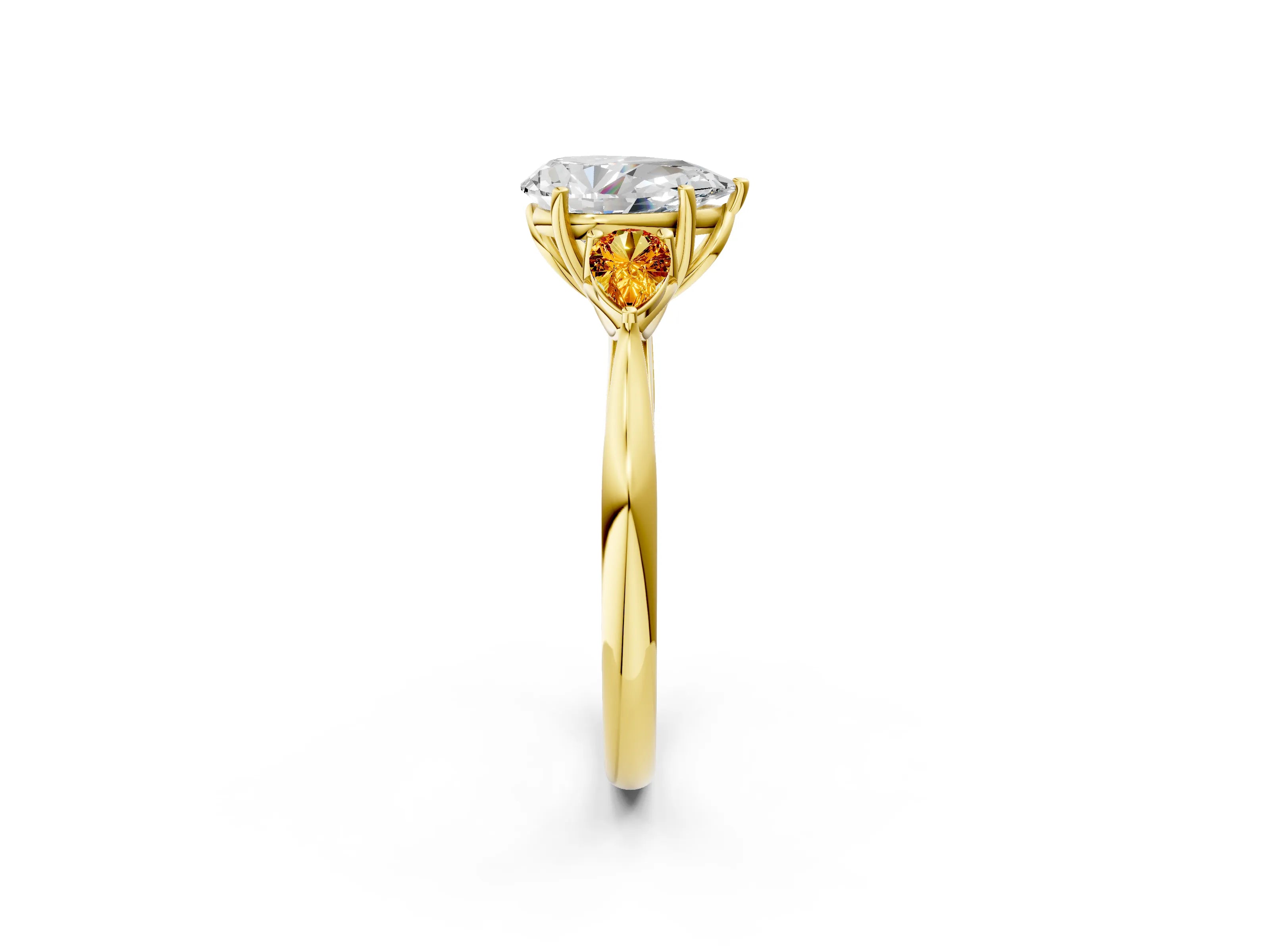 Yellow gold Pear Cut Diamond Three-Stone Ring with Pear with Citrine side stone Side Stones and Prong Setting_2
