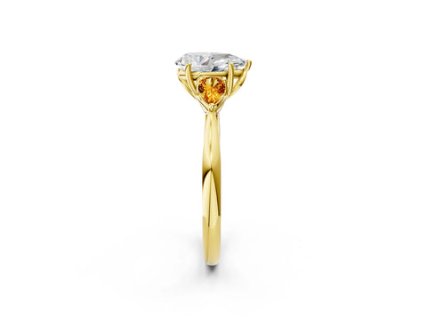 Yellow gold Pear Cut Diamond Three-Stone Ring with Pear with Citrine side stone Side Stones and Prong Setting_2