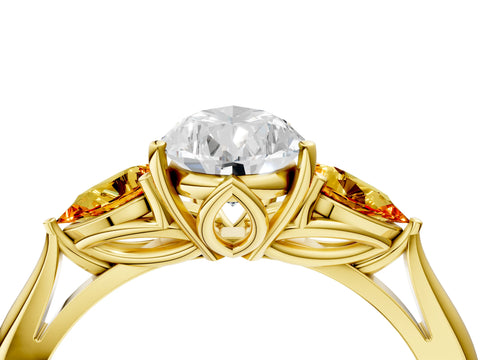 Yellow gold Pear Cut Diamond Three-Stone Ring with Pear with Citrine side stone Side Stones and Prong Setting_4