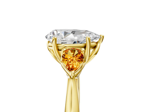 Yellow gold Pear Cut Diamond Three-Stone Ring with Pear with Citrine side stone Side Stones and Prong Setting_5