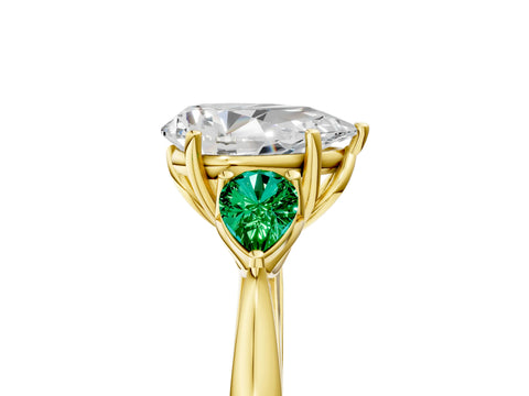 Yellow gold Pear Cut Diamond Three-Stone Ring with Pear with Emerald side stone Side Stones and Prong Setting_5