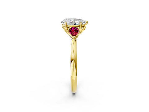 Yellow gold Pear Cut Diamond Three-Stone Ring with Pear with Garnet side stone Side Stones and Prong Setting_2