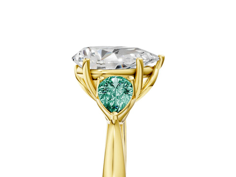 Yellow gold Pear Cut Diamond Three-Stone Ring with Pear with Green Sapphire side stone Side Stones and Prong Setting_5