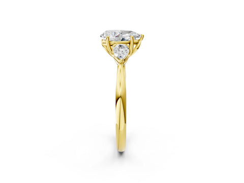 Yellow gold Pear Cut Diamond Three-Stone Ring with Pear with Moissanite side stone Side Stones and Prong Setting_2