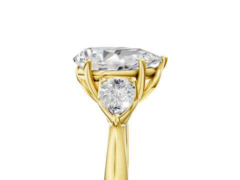 Yellow gold Pear Cut Diamond Three-Stone Ring with Pear with Moissanite side stone Side Stones and Prong Setting_5