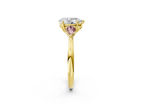 Yellow gold Pear Cut Diamond Three-Stone Ring with Pear with Morganite side stone Side Stones and Prong Setting_2