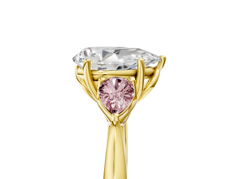 Yellow gold Pear Cut Diamond Three-Stone Ring with Pear with Morganite side stone Side Stones and Prong Setting_5