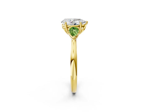 Yellow gold Pear Cut Diamond Three-Stone Ring with Pear with Peridot side stone Side Stones and Prong Setting_2