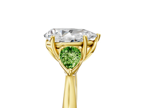 Yellow gold Pear Cut Diamond Three-Stone Ring with Pear with Peridot side stone Side Stones and Prong Setting_5