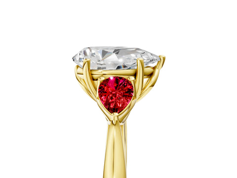 Yellow gold Pear Cut Diamond Three-Stone Ring with Pear with Ruby side stone Side Stones and Prong Setting_5