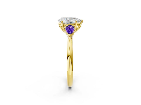 Yellow gold Pear Cut Diamond Three-Stone Ring with Pear with Tanzanite side stone Side Stones and Prong Setting_2