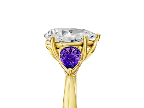 Yellow gold Pear Cut Diamond Three-Stone Ring with Pear with Tanzanite side stone Side Stones and Prong Setting_5