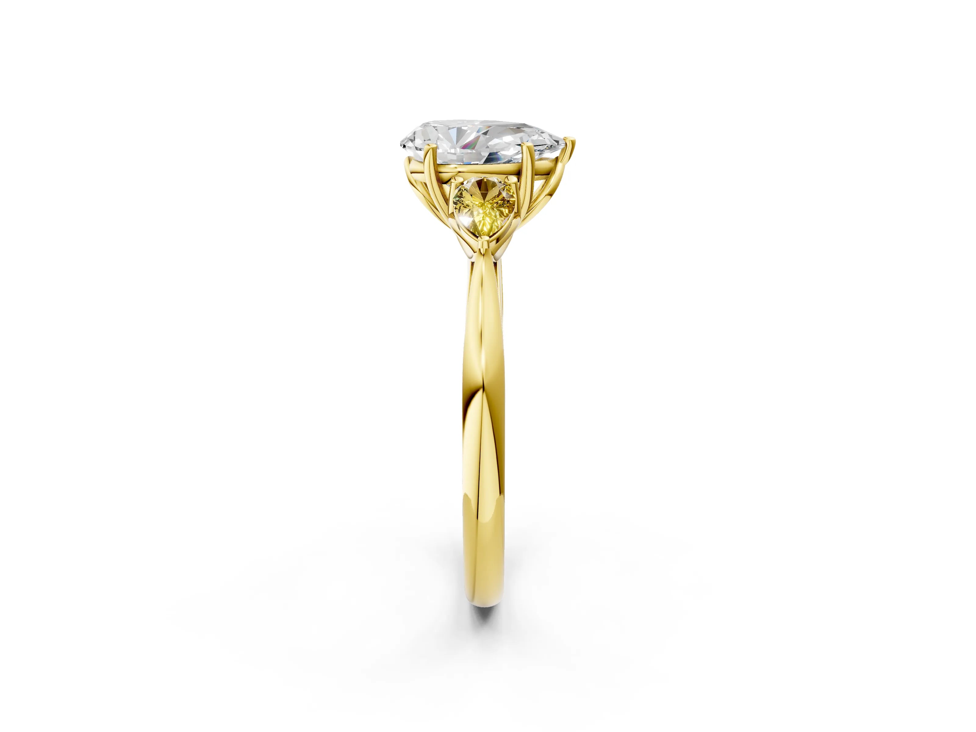 Yellow gold Pear Cut Diamond Three-Stone Ring with Pear with Yellow Sapphire side stone Side Stones and Prong Setting_2