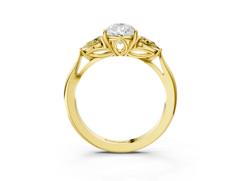 Yellow gold Pear Cut Diamond Three-Stone Ring with Pear with Yellow Sapphire side stone Side Stones and Prong Setting_3