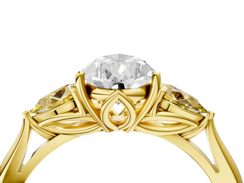 Yellow gold Pear Cut Diamond Three-Stone Ring with Pear with Yellow Sapphire side stone Side Stones and Prong Setting_4
