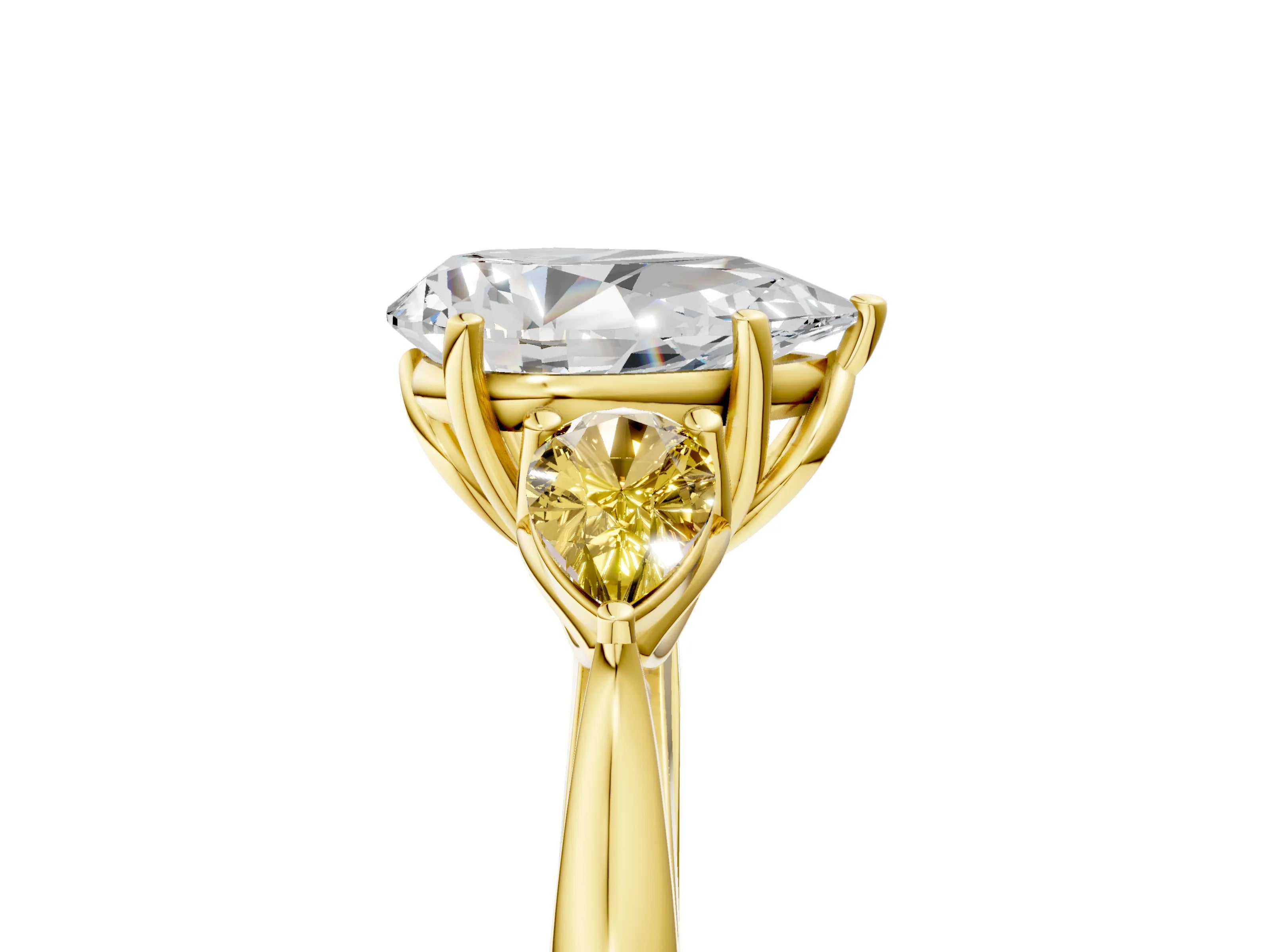 Yellow gold Pear Cut Diamond Three-Stone Ring with Pear with Yellow Sapphire side stone Side Stones and Prong Setting_5